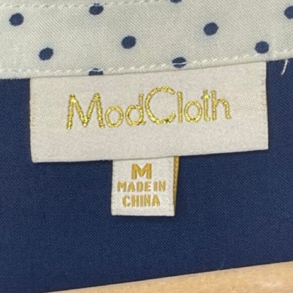 MODCLOTH | Women's Navy Blue V-Neck Tank Top with Polka Dot Trim | Size M - Picture 5 of 9